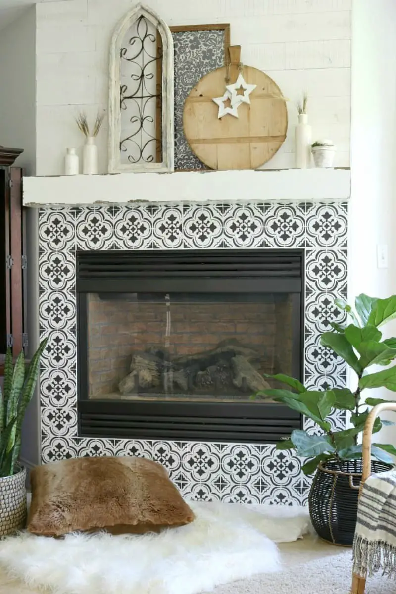 Moroccan tile fireplace