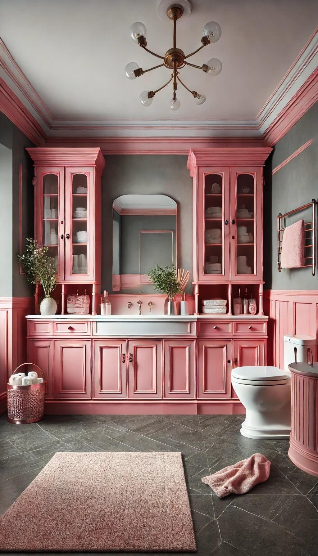 Pink Cabinets with Grey Walls