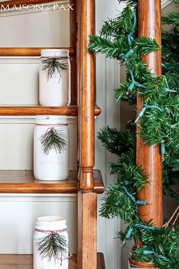 #18. Christmas Mason Jar Luminaries Stairs