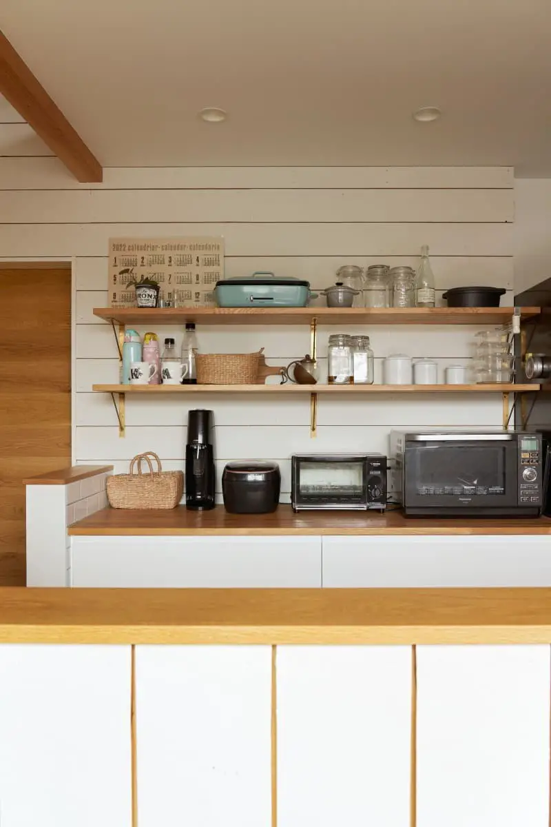 Shiplap accent wall in kitchen.