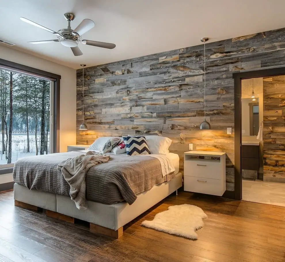 Wood accent wall ideas in bedroom.