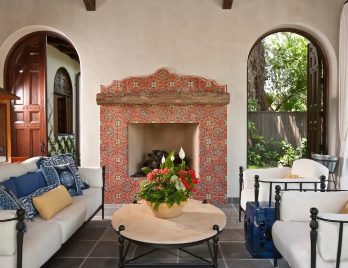 Moroccan tile fireplace