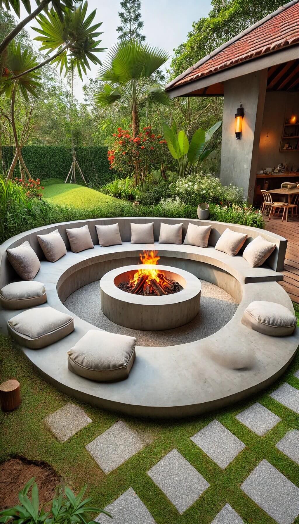 Concrete Fire Pit with Built-In Seating