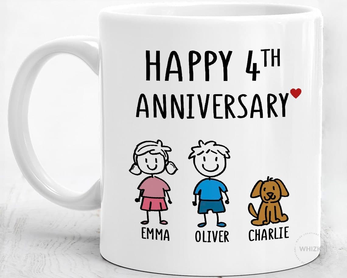 Personalized 4th anniversary gift mug from Whizk