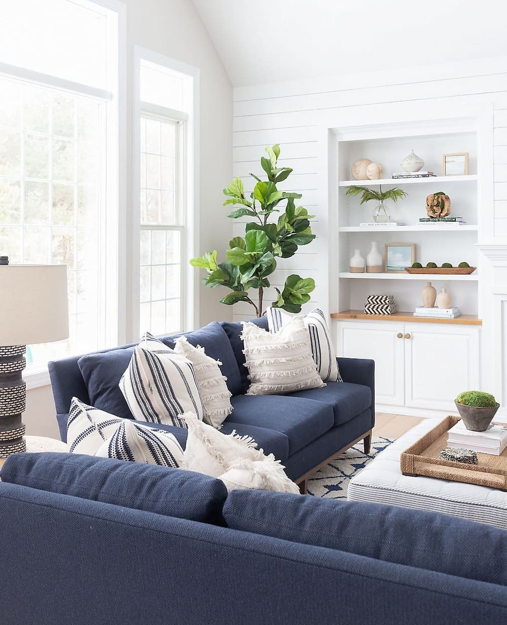 Scandinavian blue couch living room