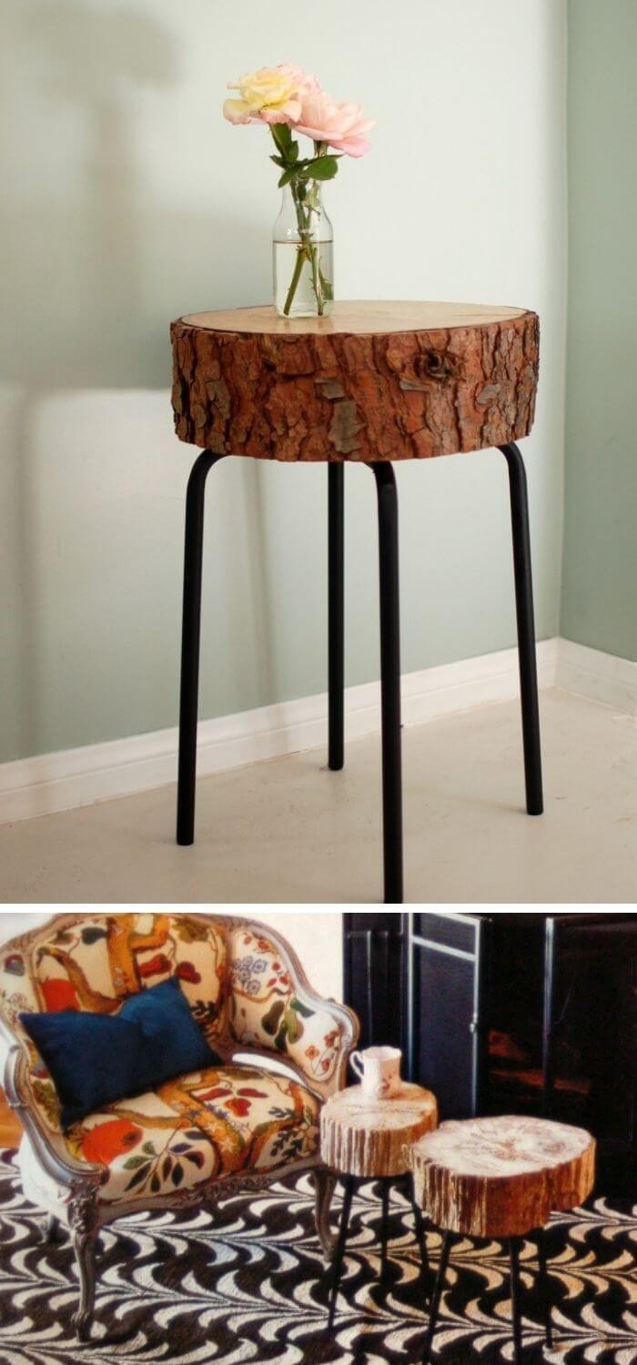 Rustic log side table