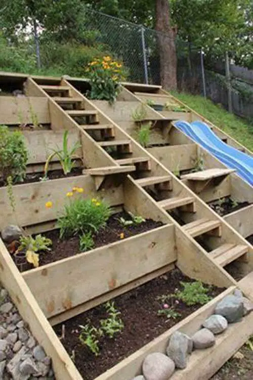 Natural steps for a sloped backyard