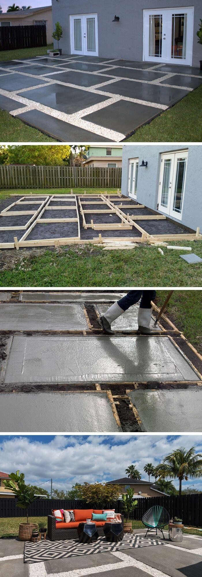 Poured Concrete Pavers and Gravel Patio