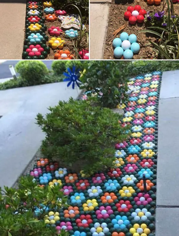 Flower beds with golf balls