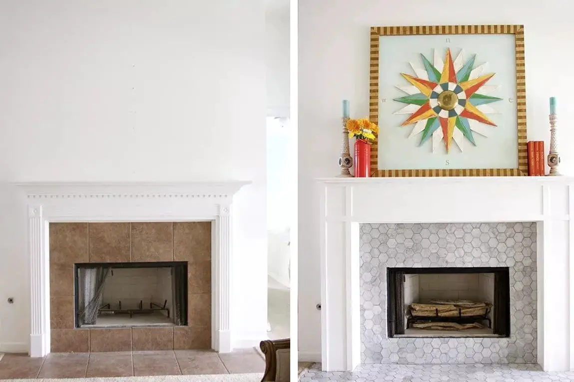 Marble tile fireplaces