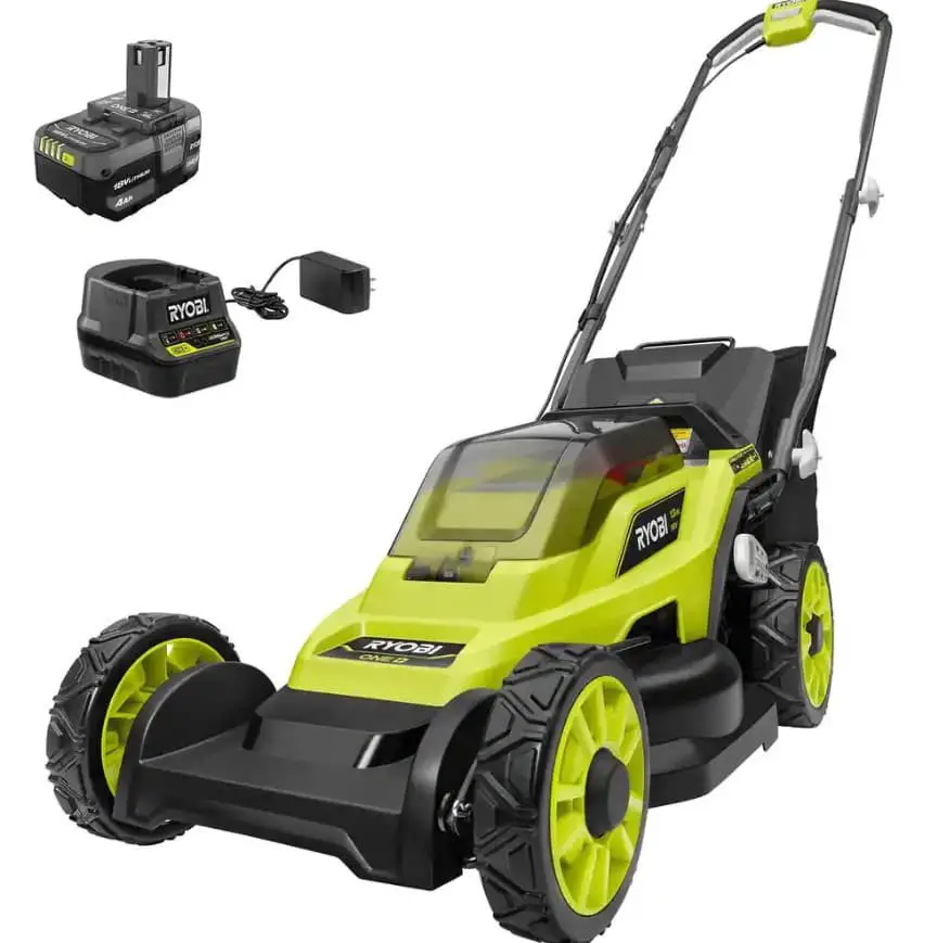 Ryobi ONE+ 18V 13 in. Cordless Battery Walk Behind Push Lawn Mower with 4.0 Ah Battery and Charger.