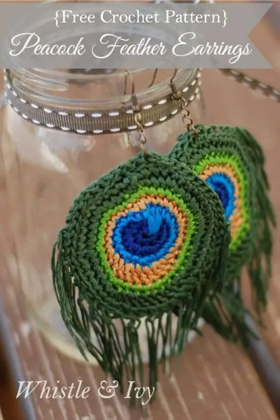 Crochets Peacock Feather Earring Free Pattern.