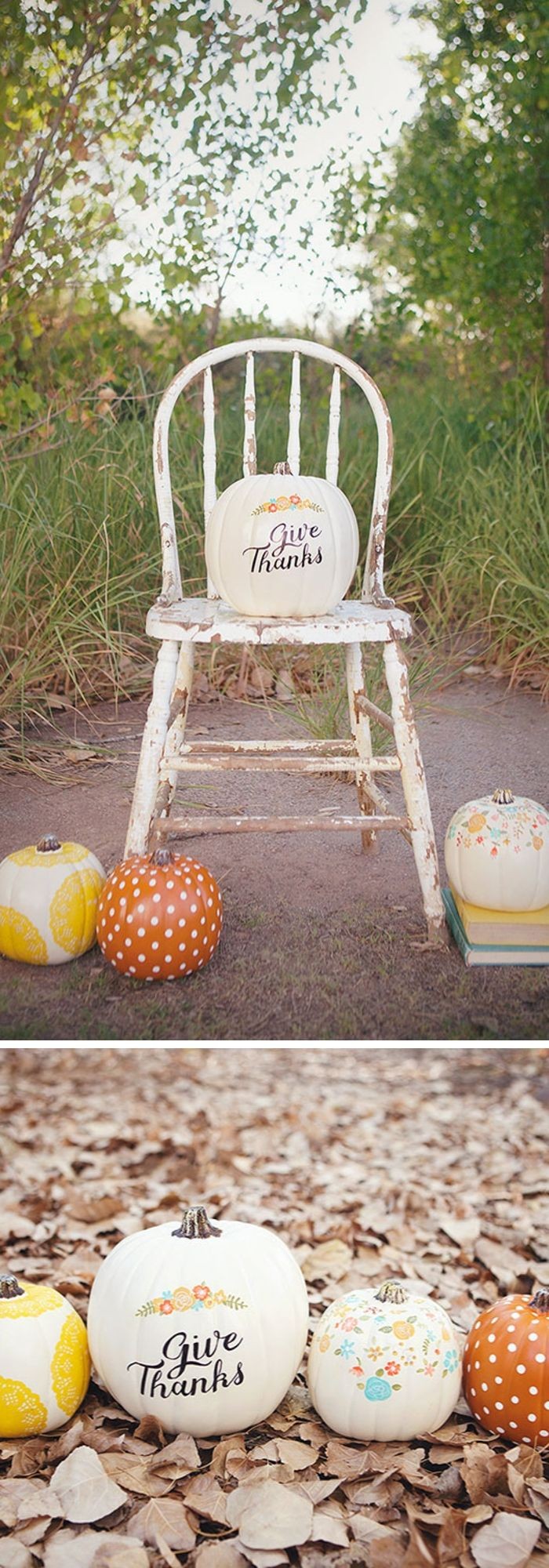 DIY Hand-Painted Pumpkins With ‘Give Thanks’ Letters