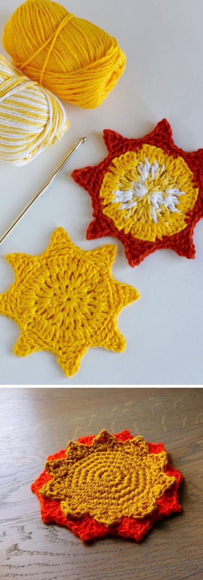 Sun Shaped Crochet Coaster Pattern