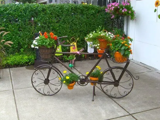 Five-Planter Wrought Iron Bicycle