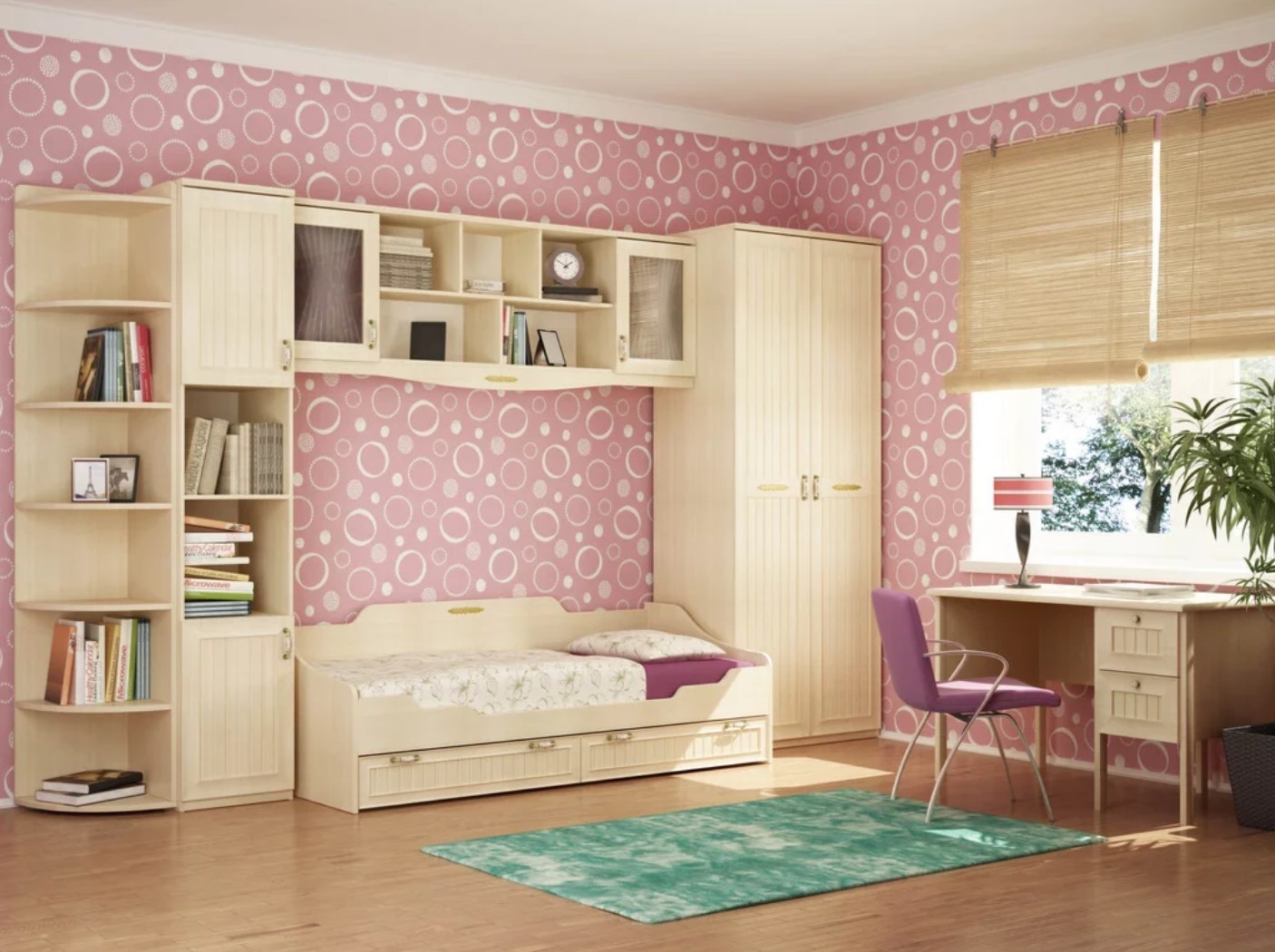 This design is perfect for a female room where you want to save space