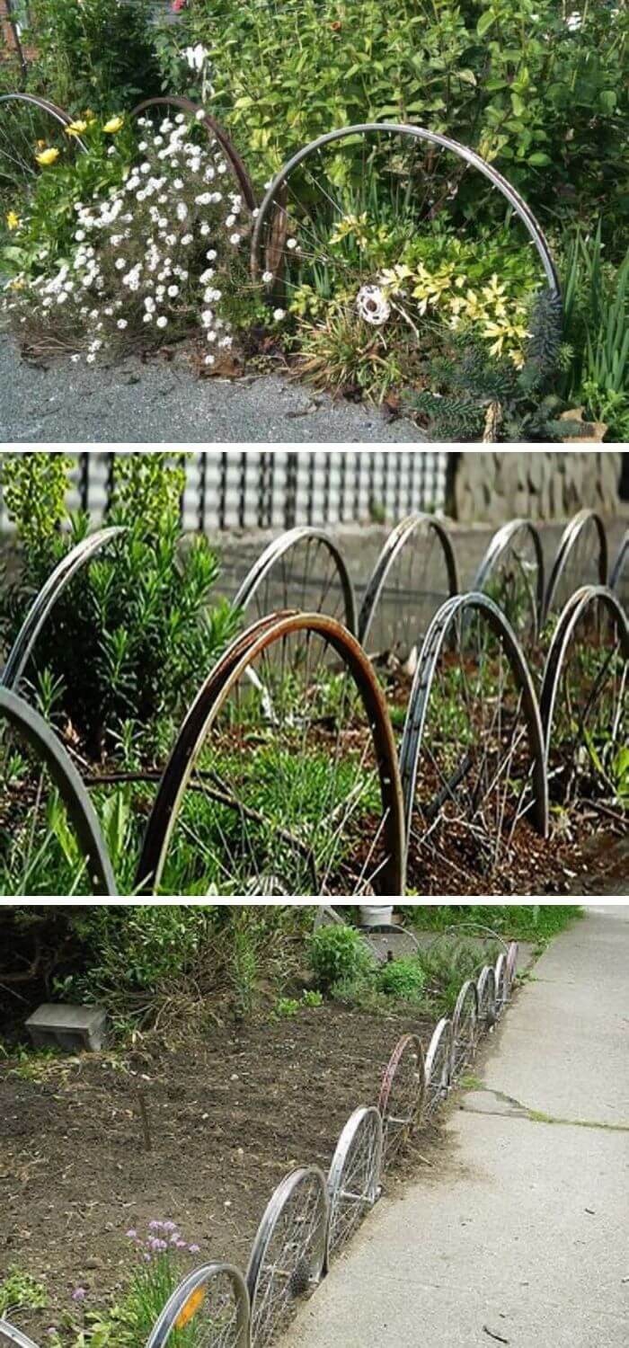 Bike wheel garden edging