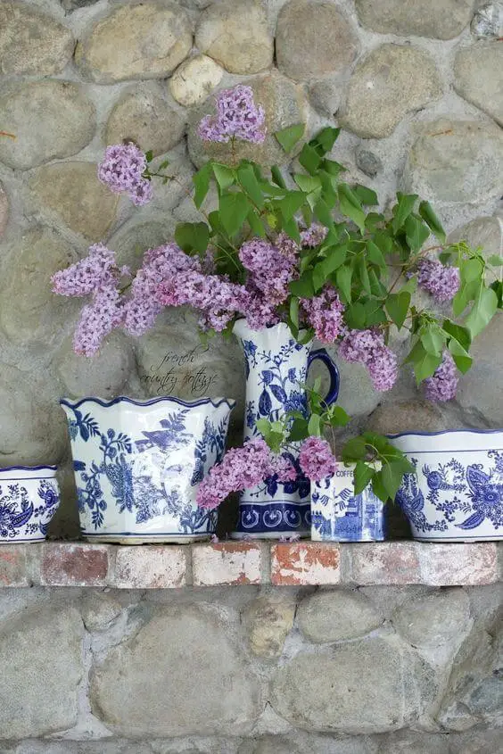 #10. Purple garden lilacs in blue chinoiserie vases