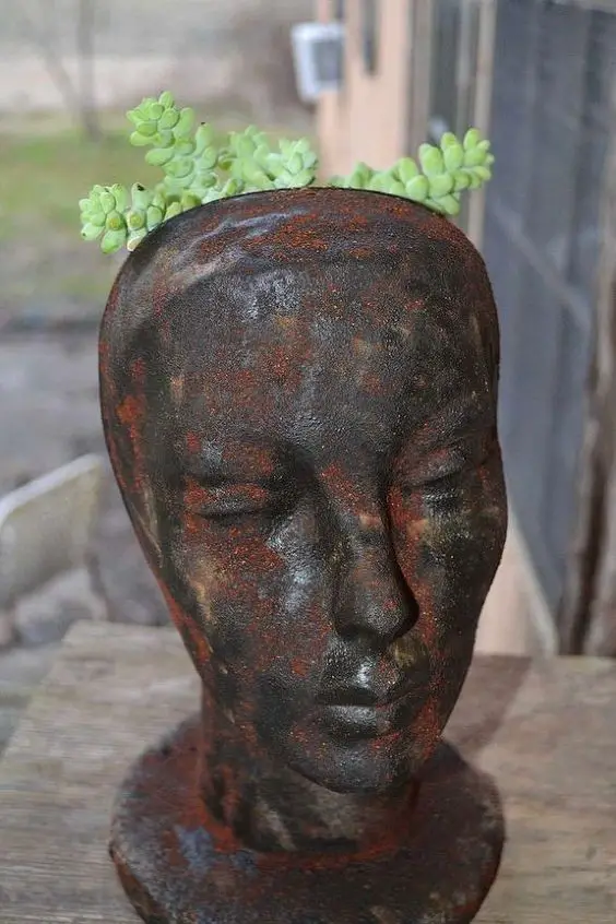 Faux Rusty Cast Iron Head Planter