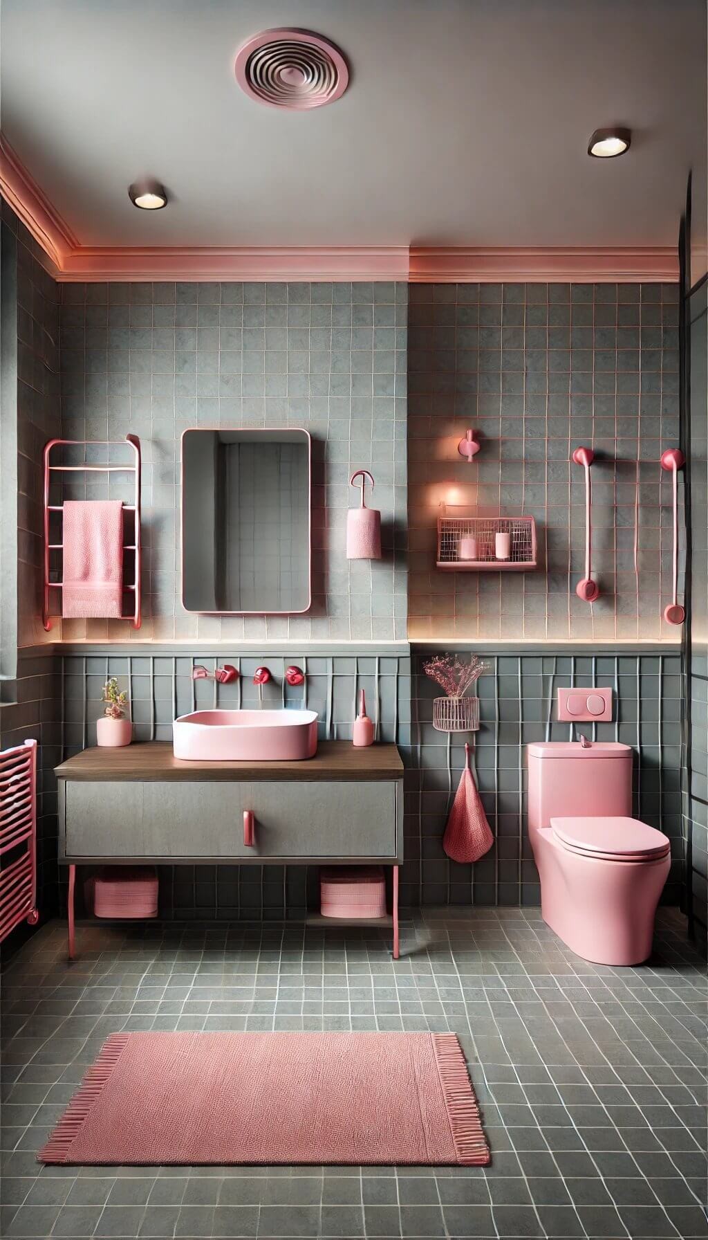 Grey Tiles with Pink Fixtures