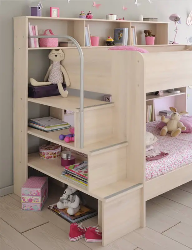 Shelved bunk bed