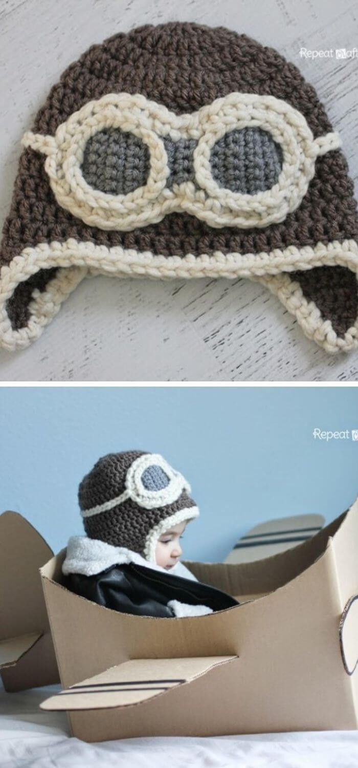 Crochet baby aviator hat