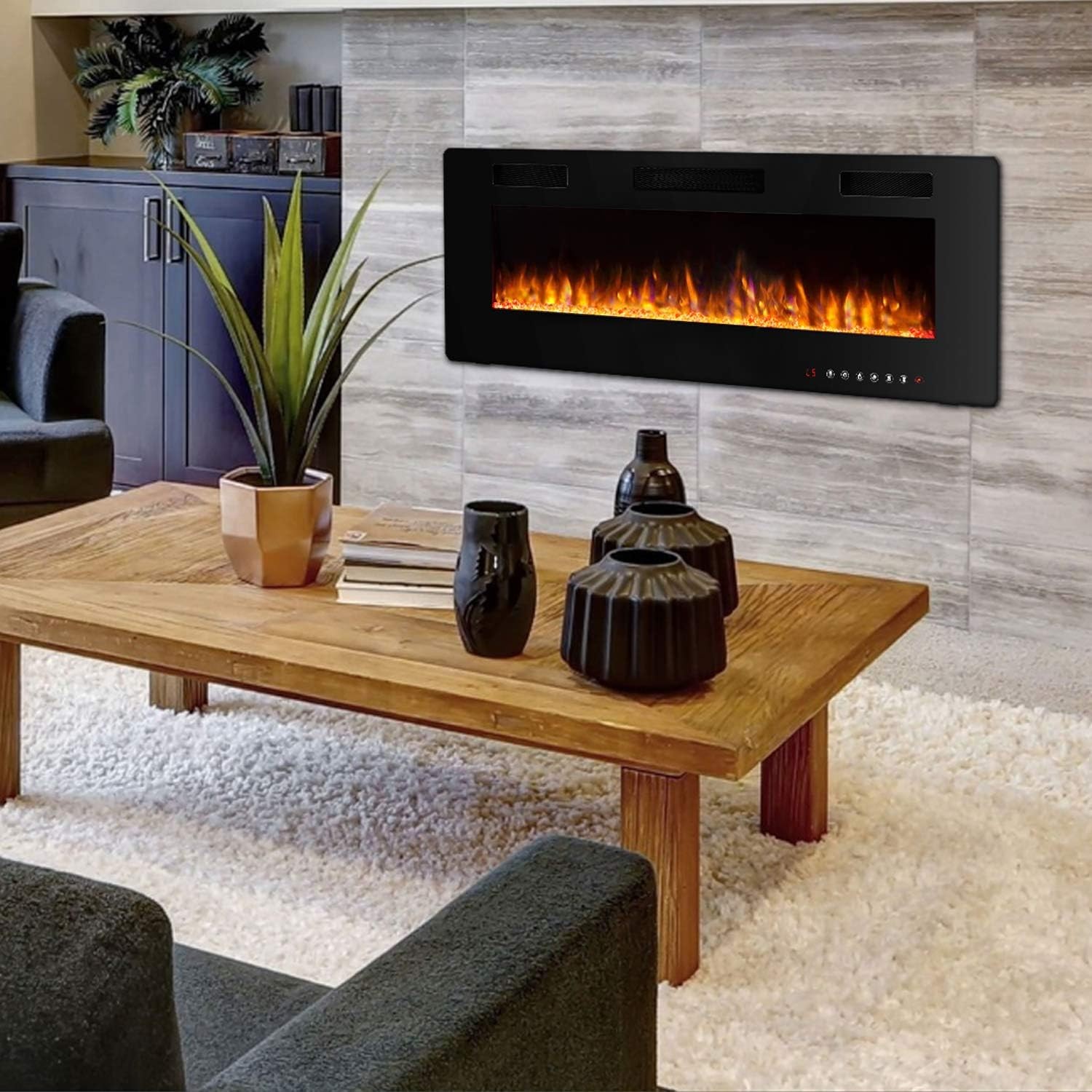 Wall-mounted fireplace