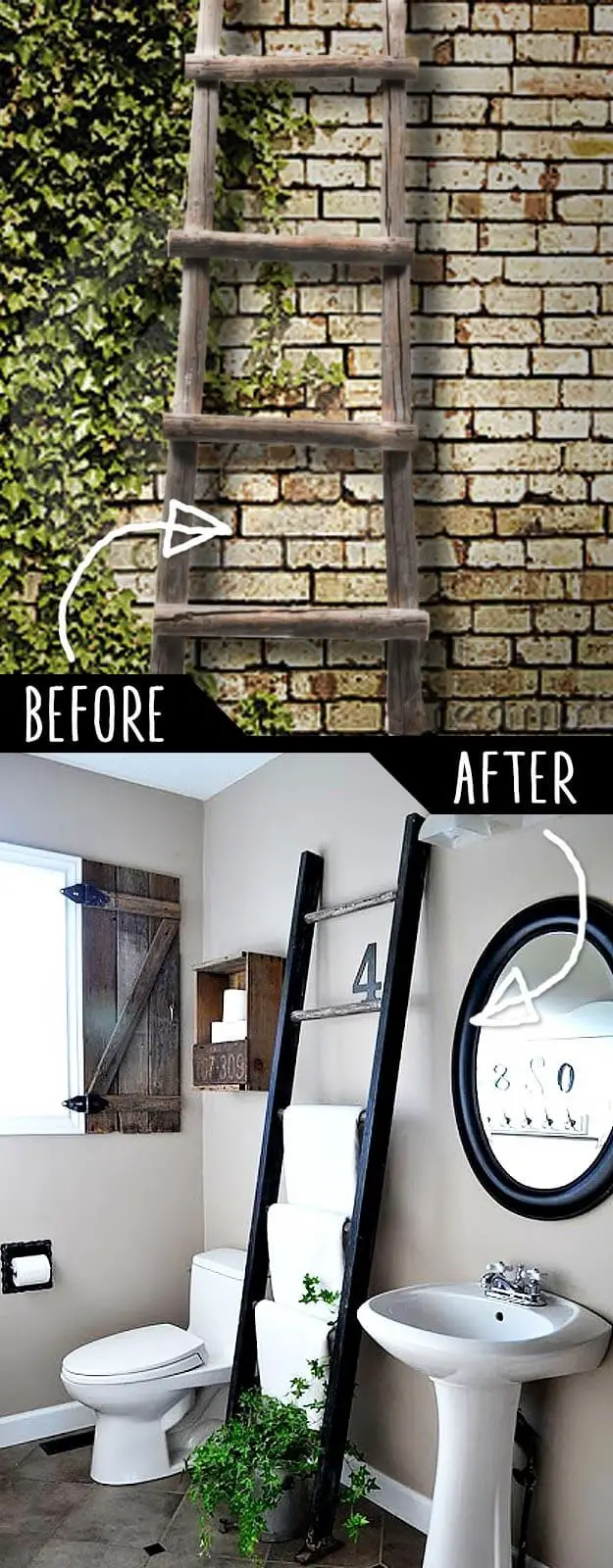 Repurpose ladder for towel storage