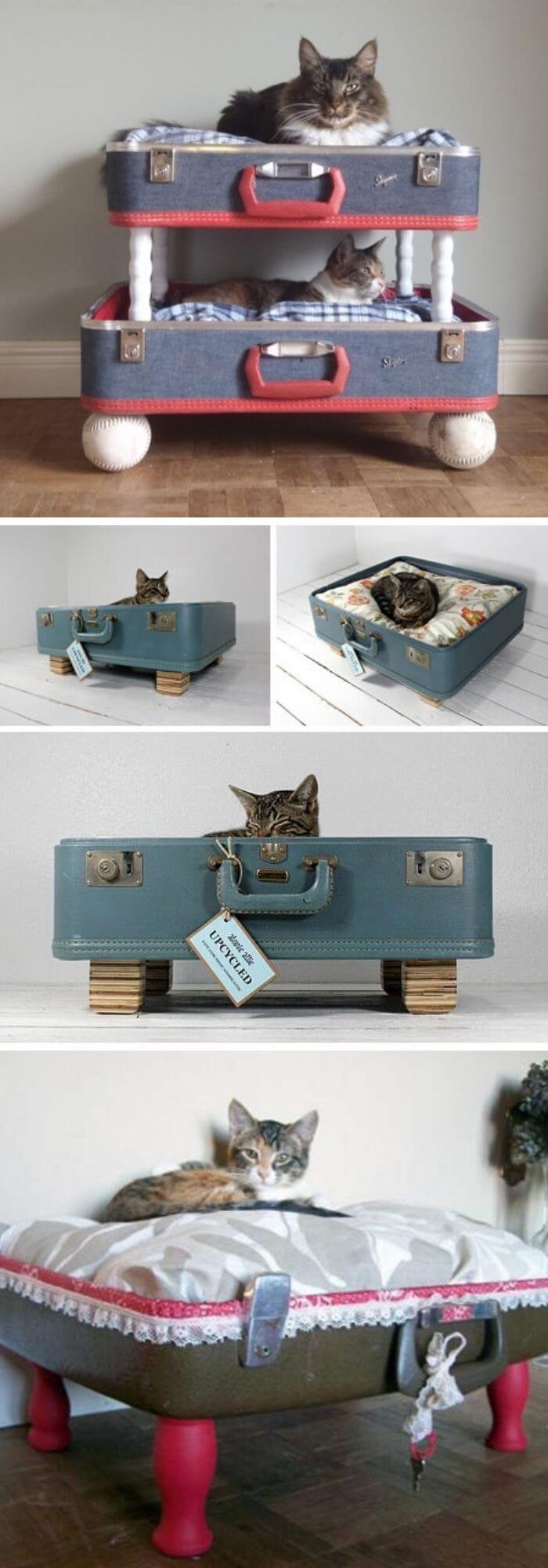 Vintage DIY Suitcase Cat Home