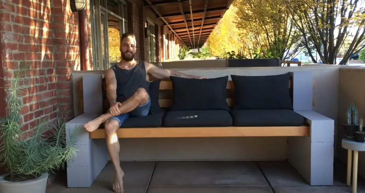 Cinder block bench for sunroom