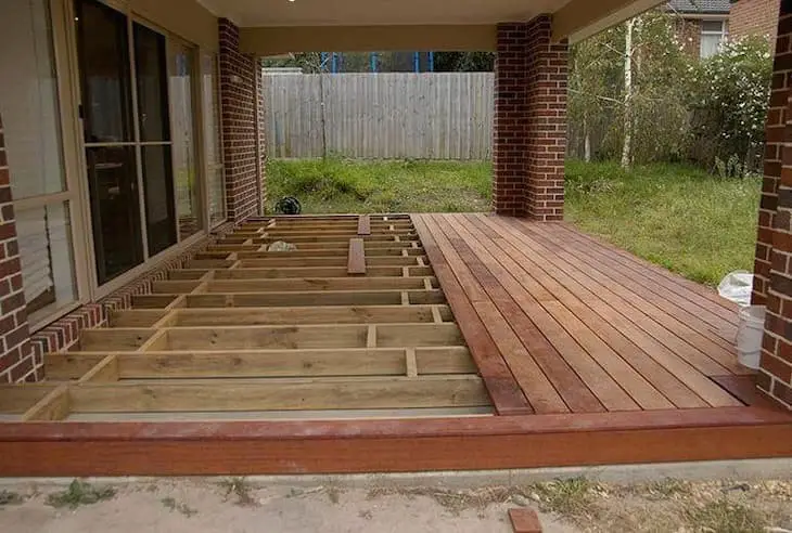 Floating deck over concrete slab