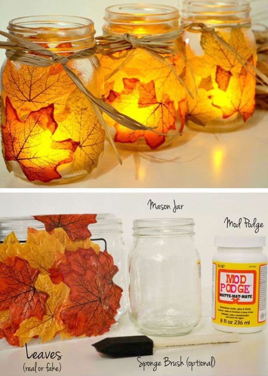 Glowing Leaf Mason Jars