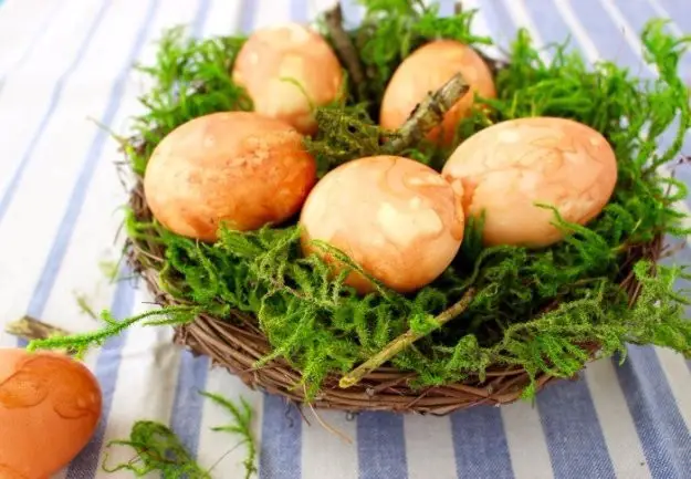 Homemade Easter Eggs Naturally Dyed With Onion Skins