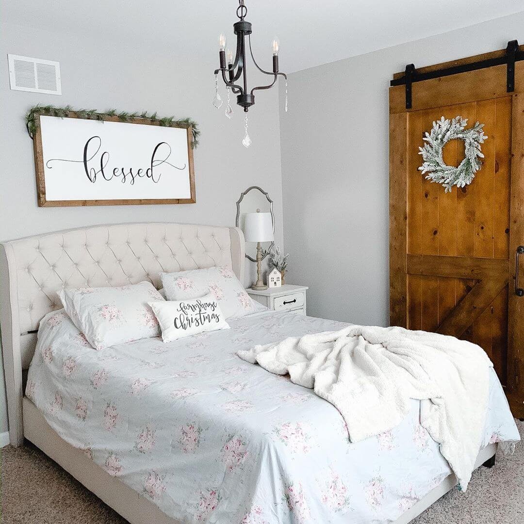 #14. Bedroom sliding barn door with a hanging wreath