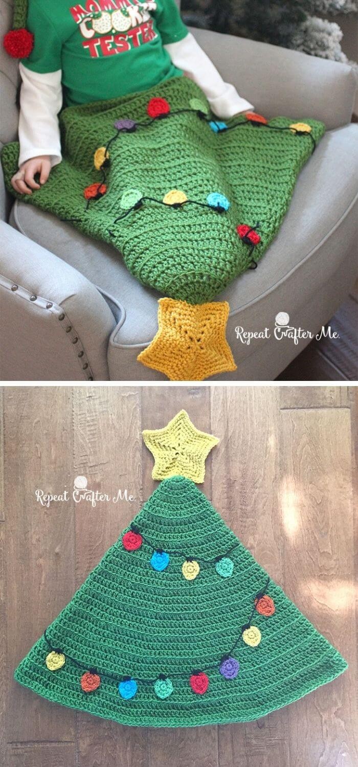 Crochet Christmas tree tail blanket