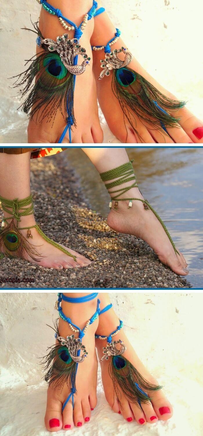 Crochets Peacock Feather Barefoot Sandals.