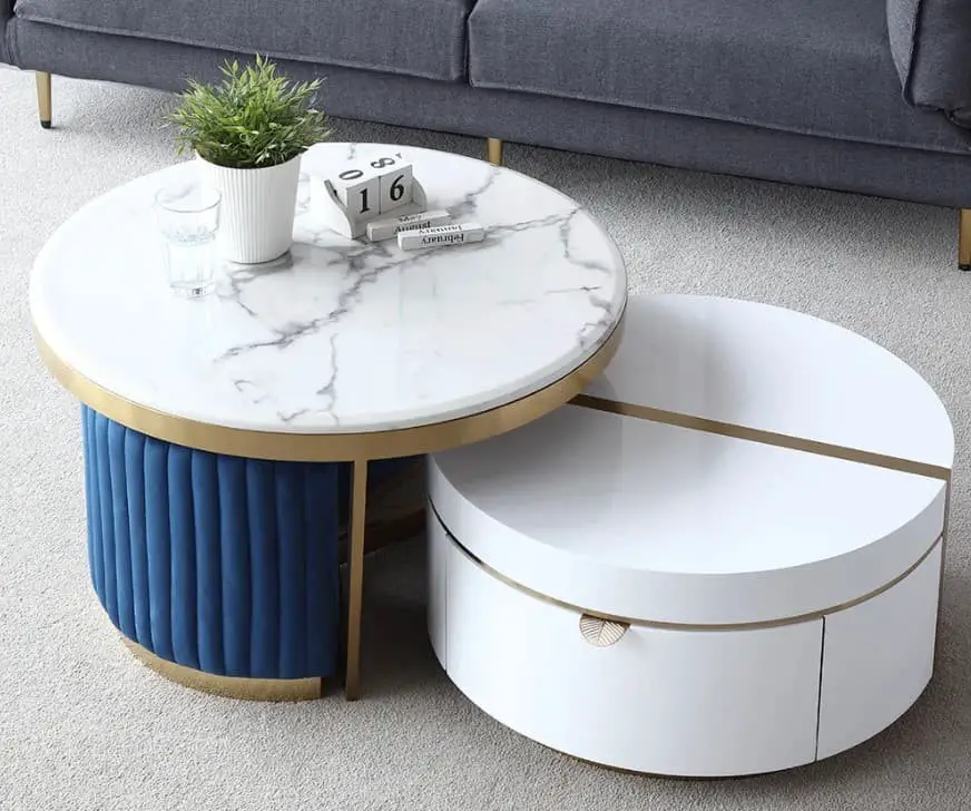 White Coffee Table with Faux Marble Top that Nests