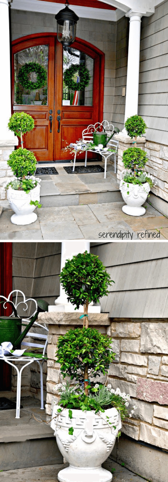 Summer Urns and Container Gardens with Topiary trees