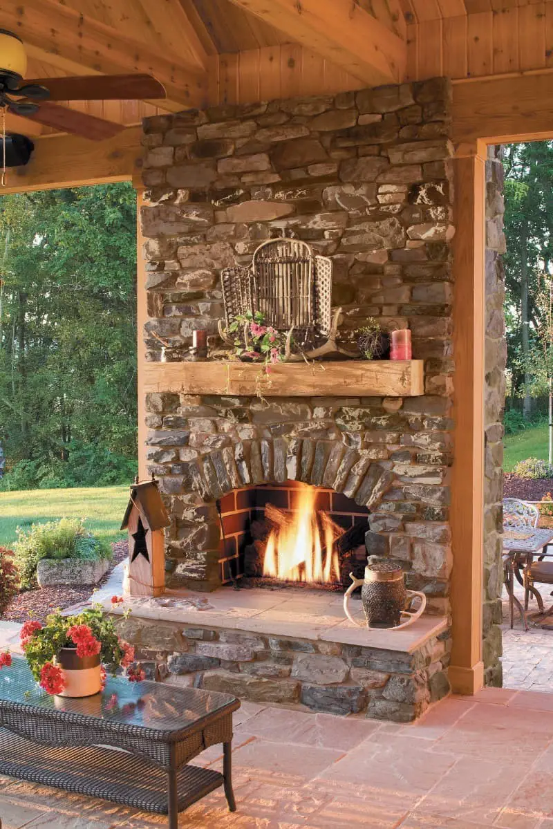 Outdoor faux fireplace ideas.