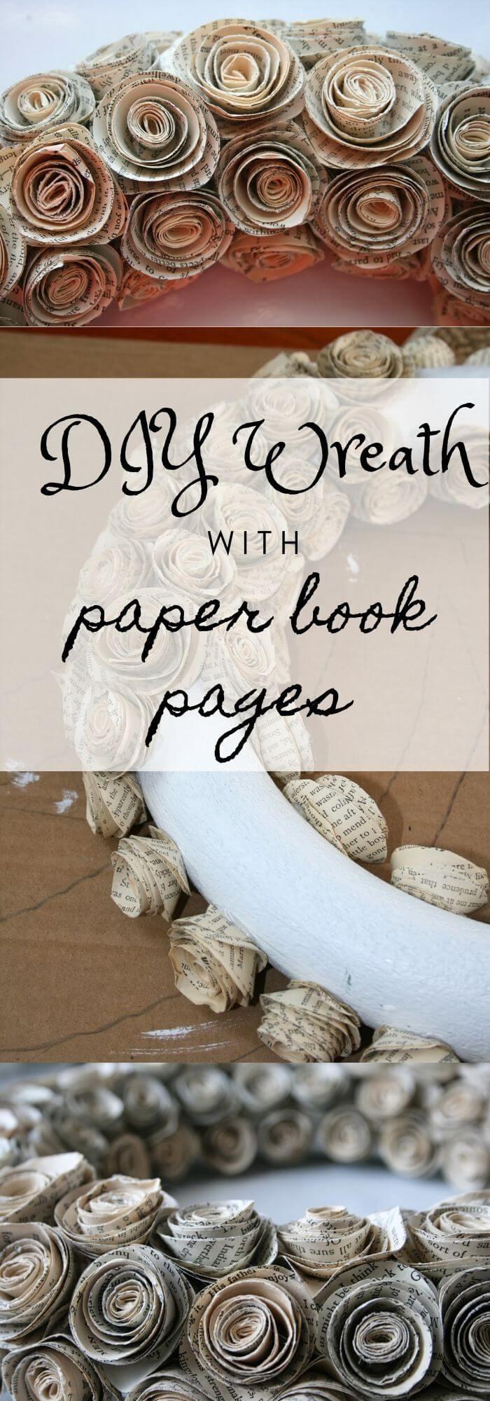 DIY wreath with paper book pages