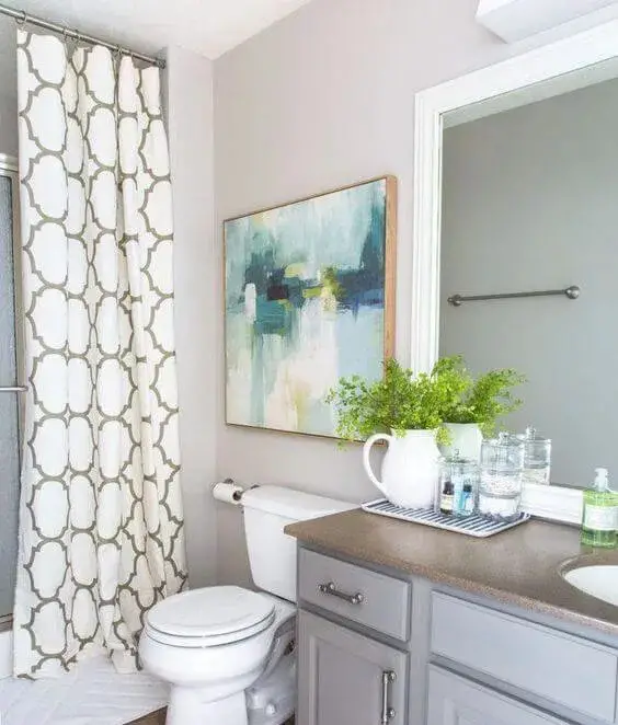 Grey Bathroom with Simple Curtain