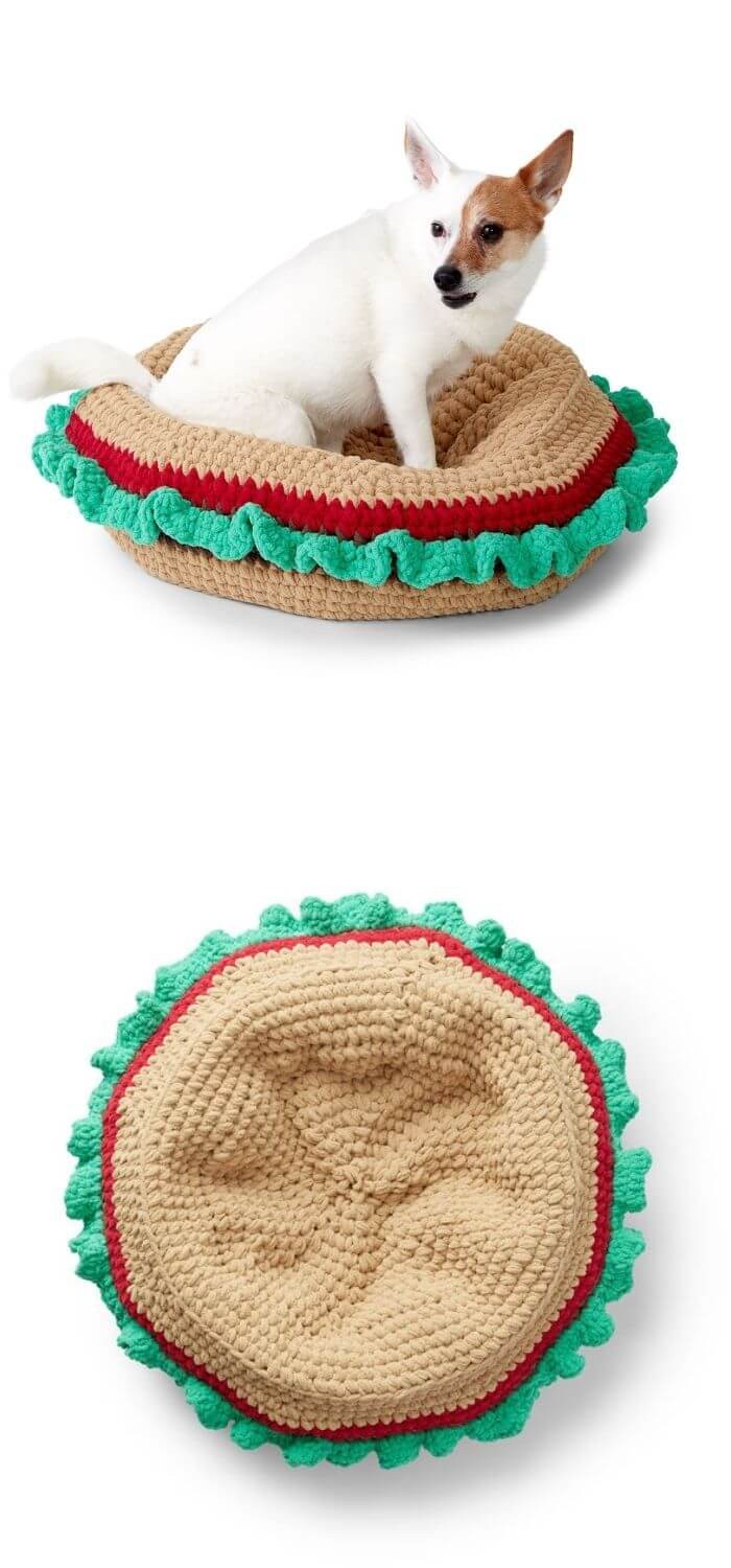 Crochet burger pet bed