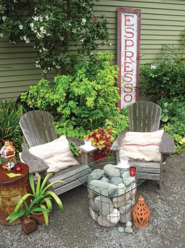 Vintage gabion style garden table