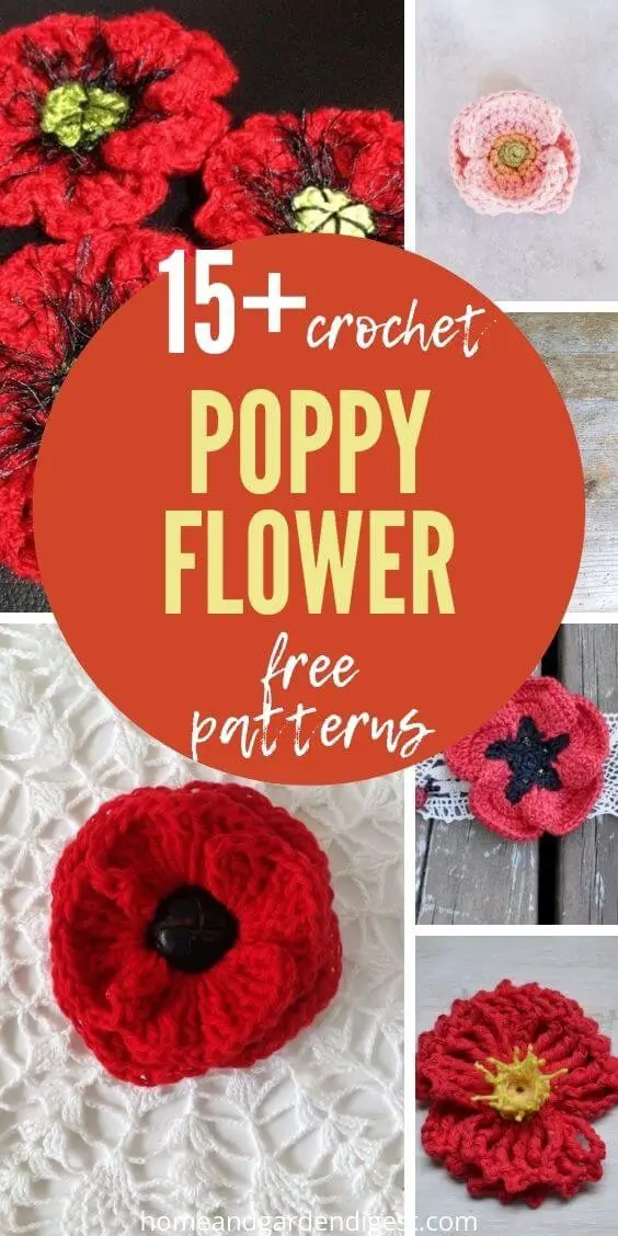 15 Crochet Poppy Flower Free Patterns