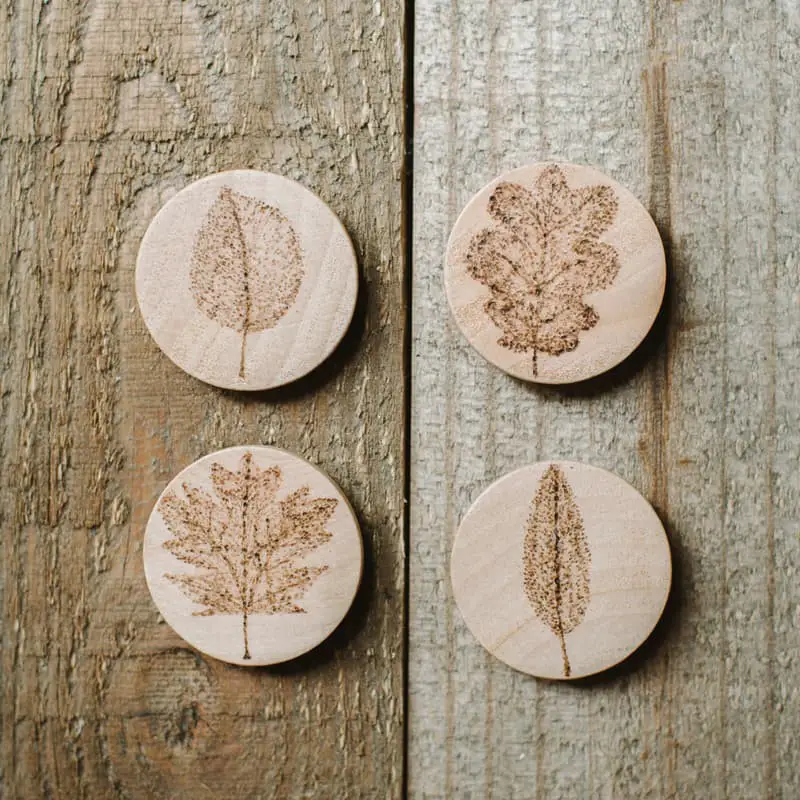 Wood burned leaf magnets