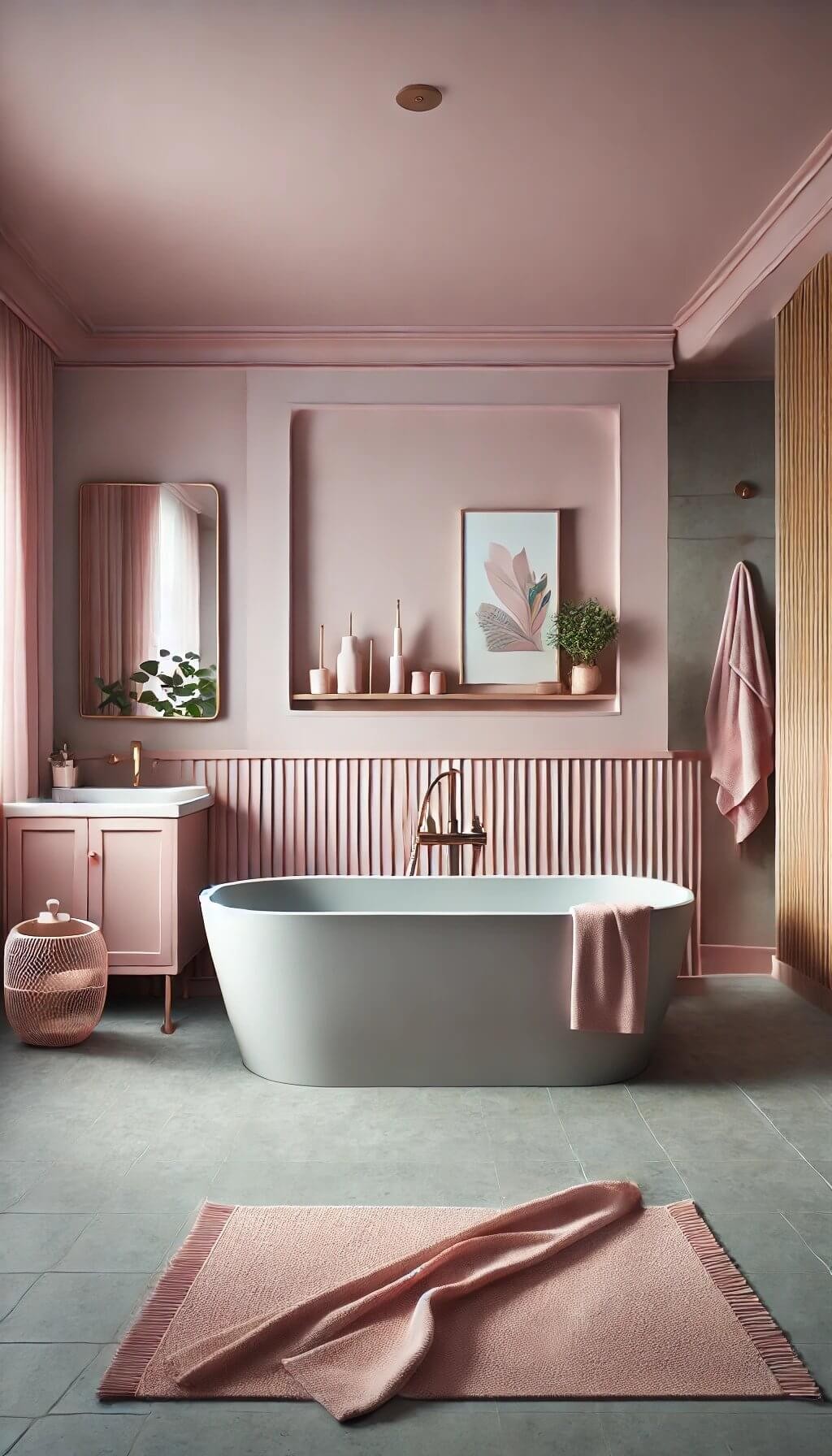 Grey Bathtub with Pink Surround