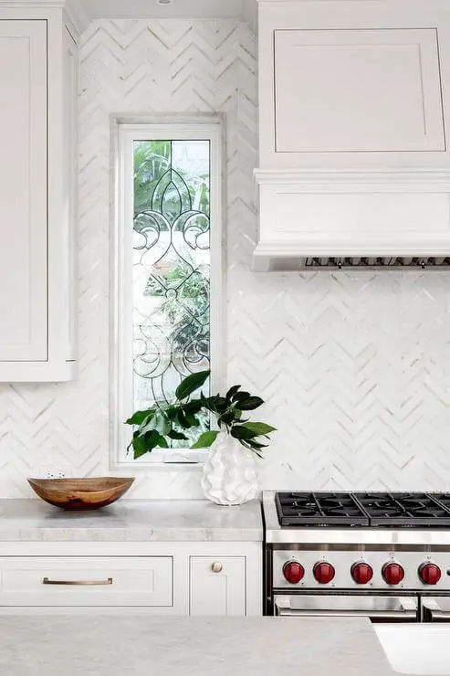 White and Gray Marble Chevron Tiles