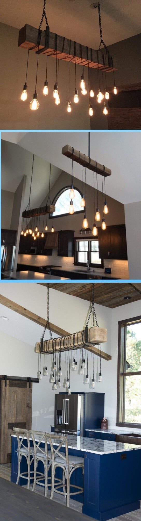 Industrial Farmhouse Lighting: Barn Beam Light Fixture w/ metal brackets