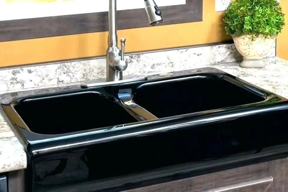 #11. Glossy black finish Farmhouse style sink