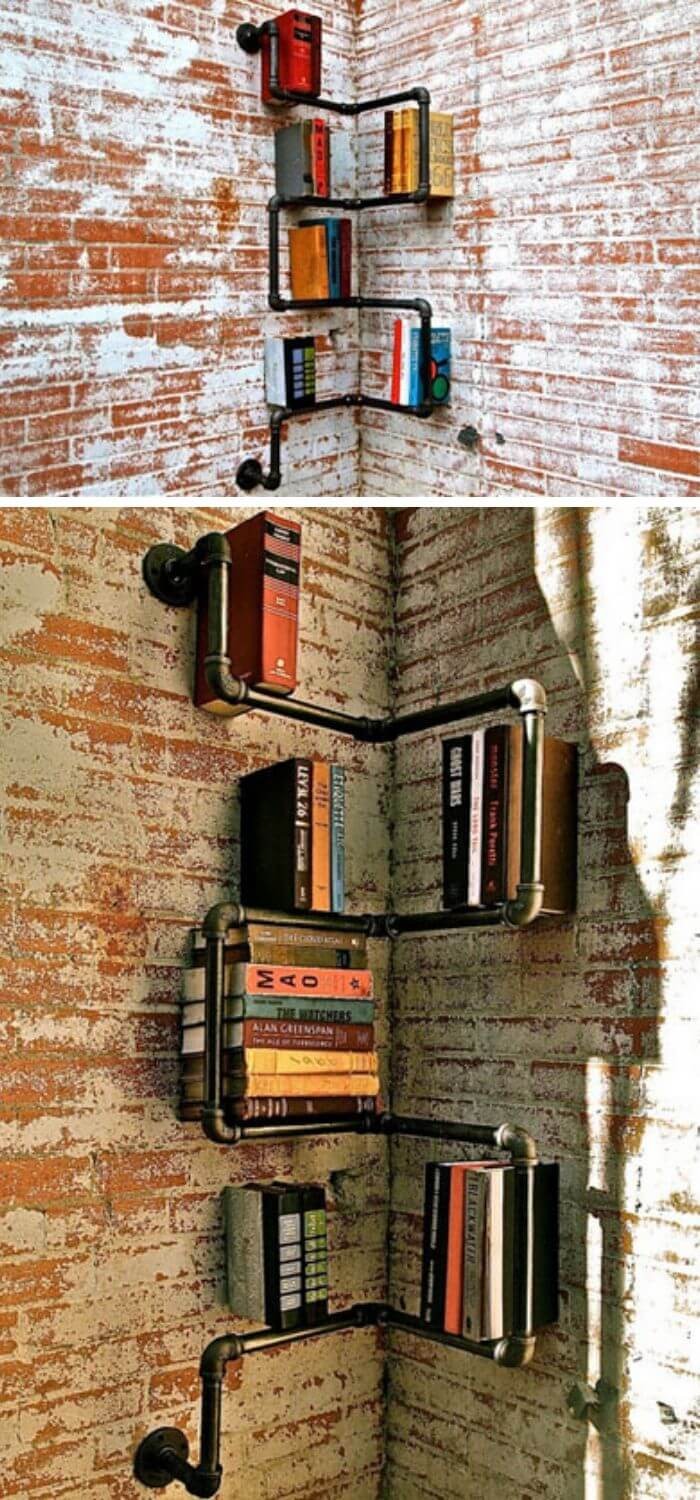 Pipe corner bookcase